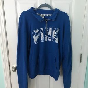 VS PINK Blue Half-Zip Sweatshirt with Palm Pattern